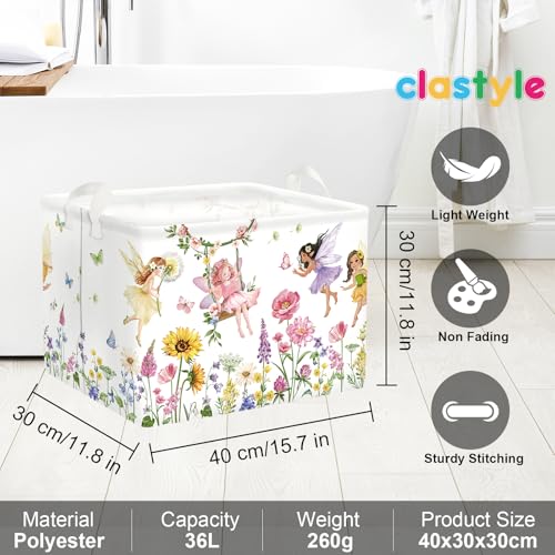 Floral Flower Fairy Laundry Basket - Collapsible Toy Storage Bin for Kids
