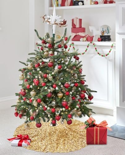 Gold Sequin Velvet Mini Christmas Tree Skirt - 24 Inch Xmas Tree Mat