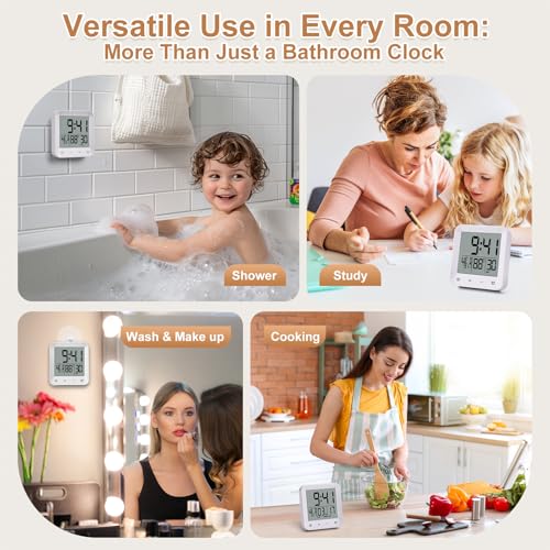 Waterproof Digital Shower Clock with Timer, Temperature and Date Display