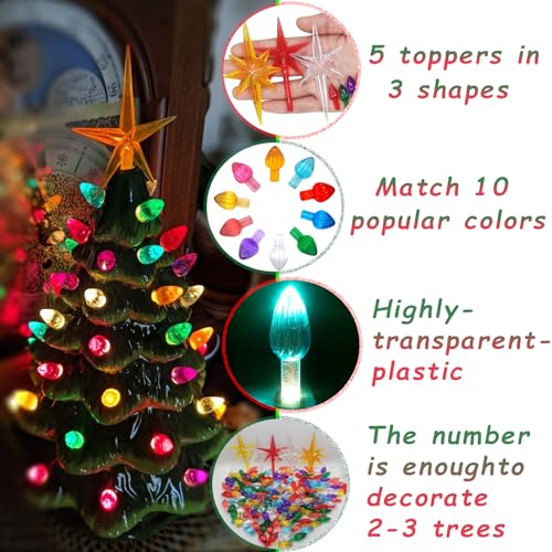 Ceramic Christmas Tree Replacement Bulbs & Star Topper Set (122 Pcs)