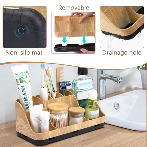 7-Slot Bathroom Countertop Organizer with Drainage for Toothbrushes