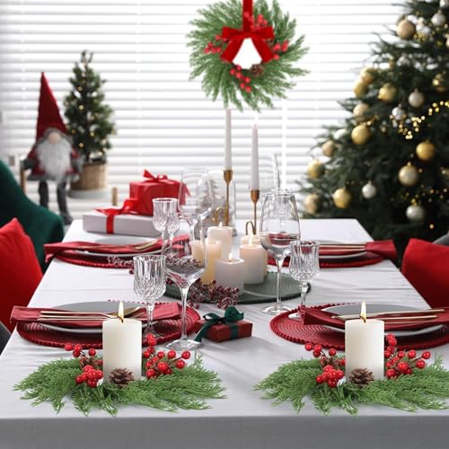 YLOLUL 6-Pack Christmas Mini Wreaths with Ribbon for Kitchen & Holiday Decor