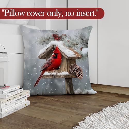 LRyeisahh Xmas_4 Christmas Cardinal Throw Pillow Cover 18x18 Rustic Farmhouse Holiday Decor
