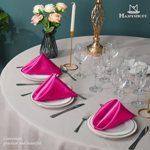 Manyshofu 20x20 Inch Hot Pink Satin Napkins Set of 60 Reusable Party Table Decor