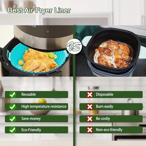 8-Inch Reusable Silicone Air Fryer Liners - 3 Pack Non-Stick Pots