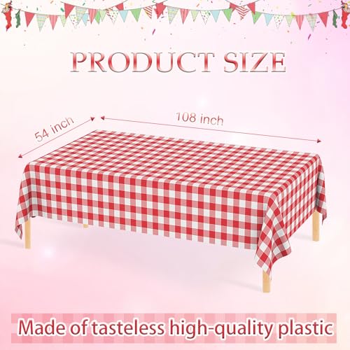 Red Gingham Disposable Tablecloth 2-Pack - 54 x 108 In Rectangular Table Cover