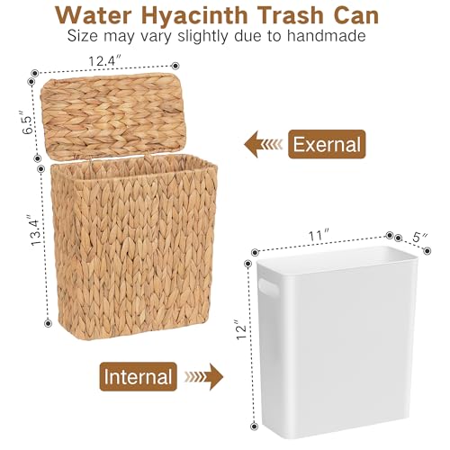 Natural Wicker Trash Can with Lid 3-Gallon Water Hyacinth Waste Basket