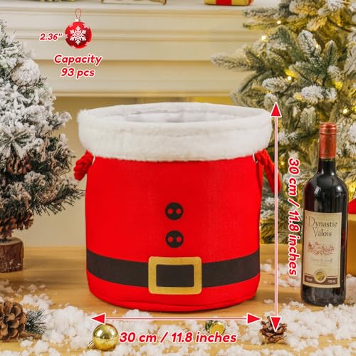 Medium Red Santa-Themed Christmas Storage Basket with Handles – 11.8" Square, Plush Fur Rim