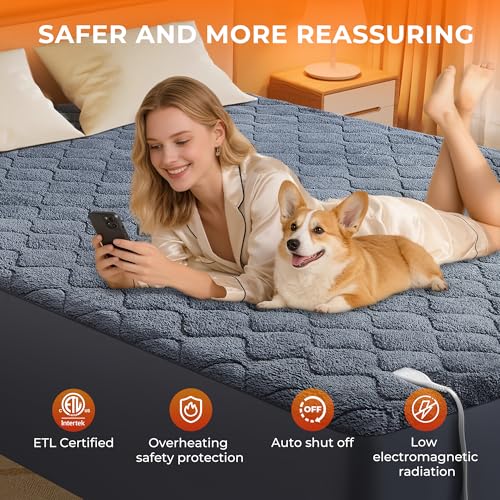 Queen Size Heated Mattress Pad with Dual Control - Sherpa Quilted Electric Bed Cover, Auto Shut Off, Fast Heating, Deep Pocket, Gray - Variation: Sherpa Gray / Queen