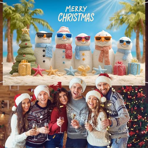 LEIWEIHOPE 71x43 Inch Tropical Christmas Banner Outdoor Decor - Sunglasses Snowmen & Palm Trees, Holiday Yard Backdrop (Variation 79)