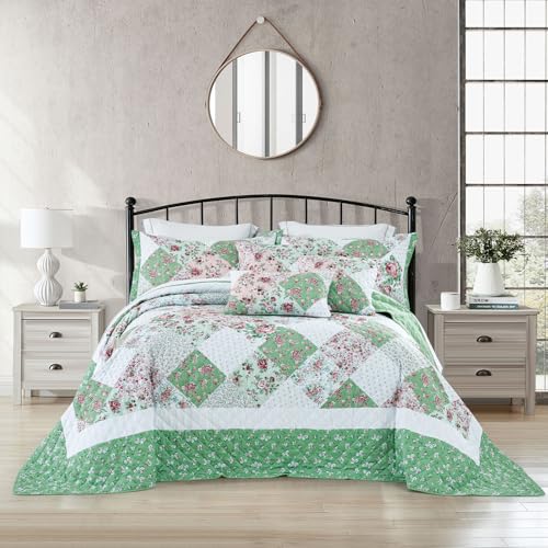 Oversized King Bedspread 128x120, Reversible Floral Quilt Set