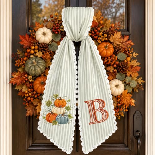 Custom Embroidered Monogram Wreath Sash for Front Door & Holiday Decor