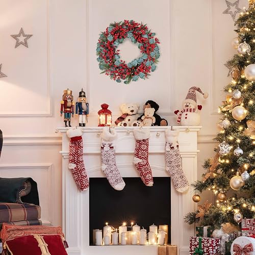 22-Inch Artificial Christmas Wreath with Red Berries and Eucalyptus