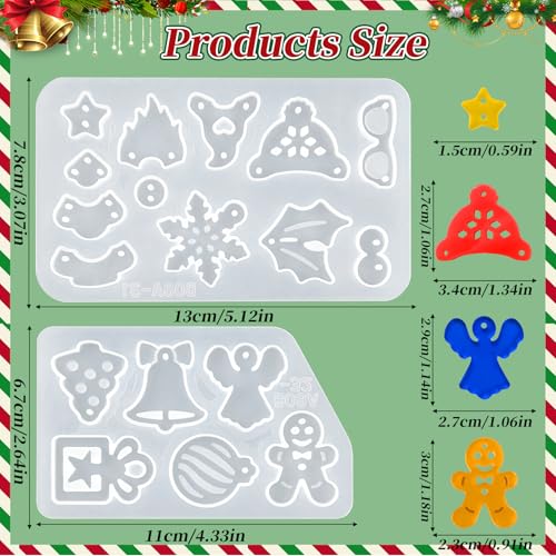 ZQYSING 68 Pcs Christmas Resin Earring Molds Kit with Hooks & Rings – Includes Snowflake, Gingerbread, Bell, Tree