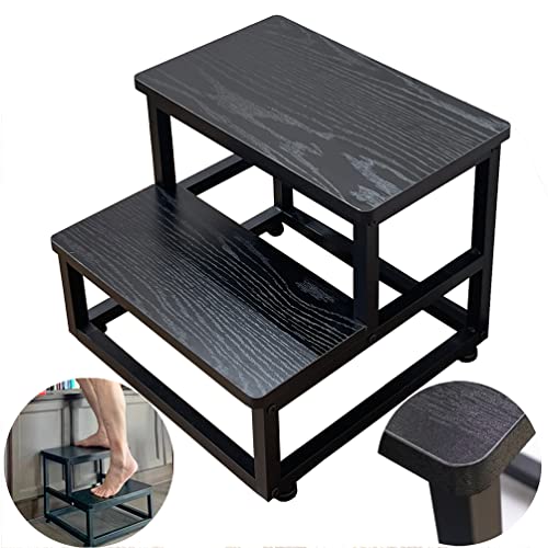Heavy Duty 2-Tier Step Stool, Metal & Wood Non-Slip Stool for Kitchen