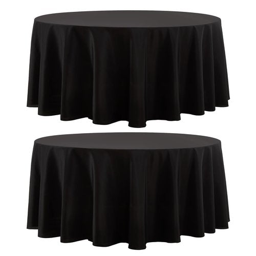 Aocoz Round Tablecloth 2 Pack 120 Inch Black Tablecloths Washable Decorative Linen Polyester Table Clothes Cover for Dining Table Banquets Buffet Parties and Wedding