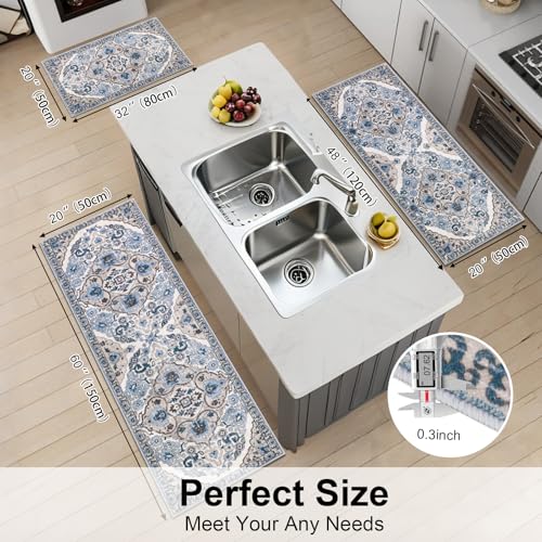 3-Piece Boho Kitchen Rug Set, Non-Slip Washable Farmhouse Floor Mats