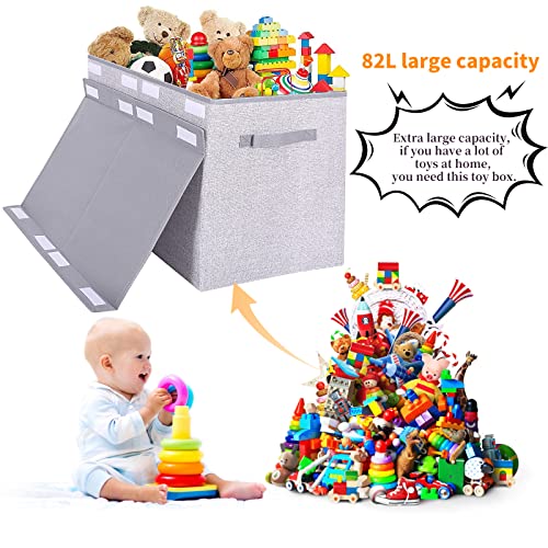 Large Foldable Toy Storage Chest with Lid - 82L Fabric Organizer Bin