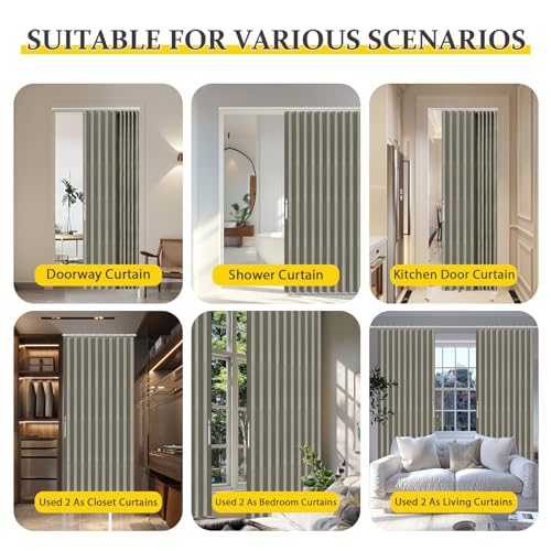 Blackout Magnetic Door Curtain - Folding Accordion Design, 42" W x 78" L, Grey