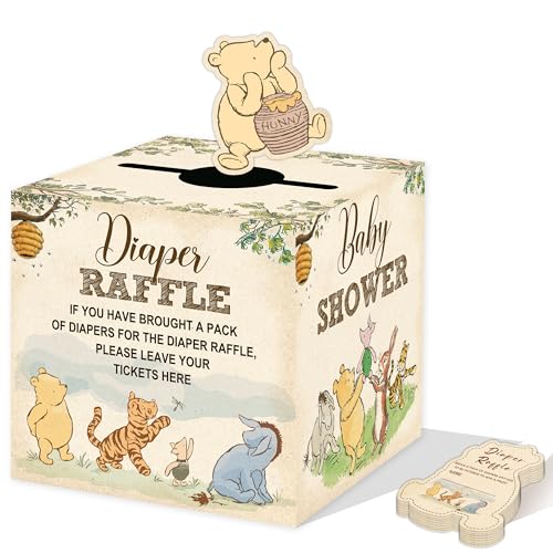 Diaper Raffle Box Set with 50 Raffle Tickets for Baby Shower Party Games