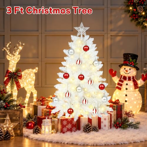 [3FT White Christmas Tree with Lights] Bolvinaso - Includes 15 Ornaments & Star Topper, Indoor Tabletop