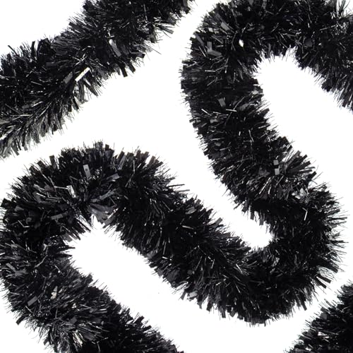 33ft Black Metallic Tinsel Garland - Thick Foil Twist Holiday Decor