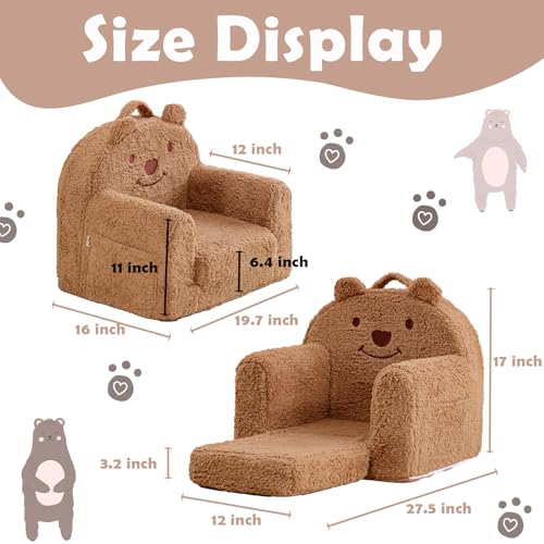 Convertible Bear Toddler Chair and Fold-Out Lounger with Washable Cover