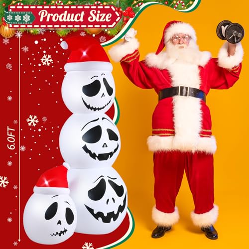 Leyndo 6ft Halloween Skeleton Inflatable with Santa Hat | LED Outdoor Yard Decor