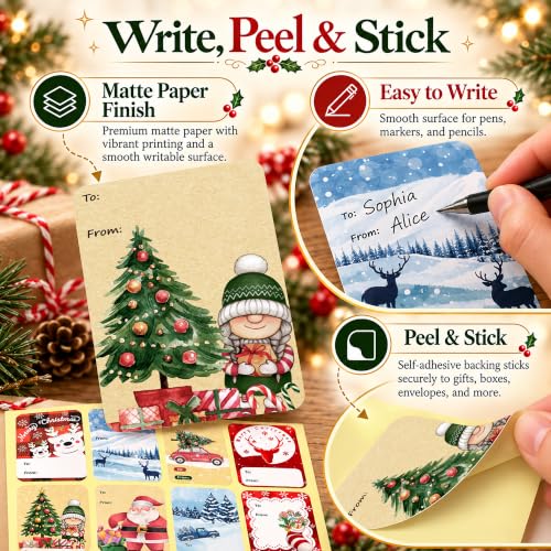 120 PCS 8 Designs Self Adhesive Christmas Gift to from Stickers