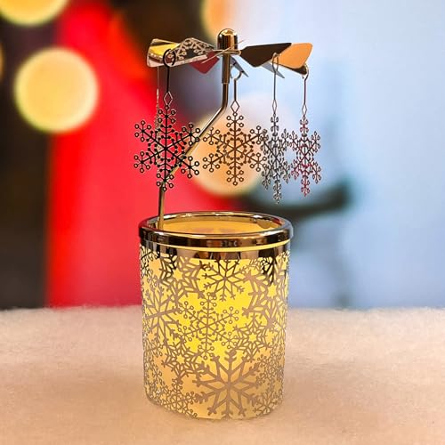 Rotary Spinning Tealight Candle Holder - Frosted Glass Snowflake Carousel