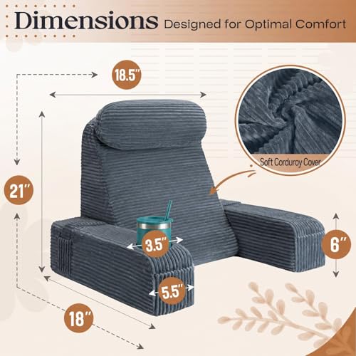 Adjustable Backrest Pillow with Cup Holder & Phone Pocket