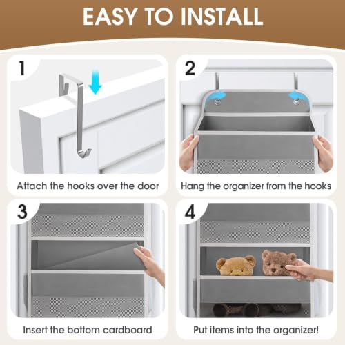 Over The Door Hanging Storage Organizer with 4 Tiers and Clear Mesh Pockets
