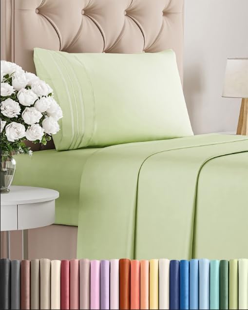 Skiennix Twin Size 3-Piece Sheet Set - Comfy, Breathable & Cooling Bed Sheets - Hotel Luxury in Light Sage Green