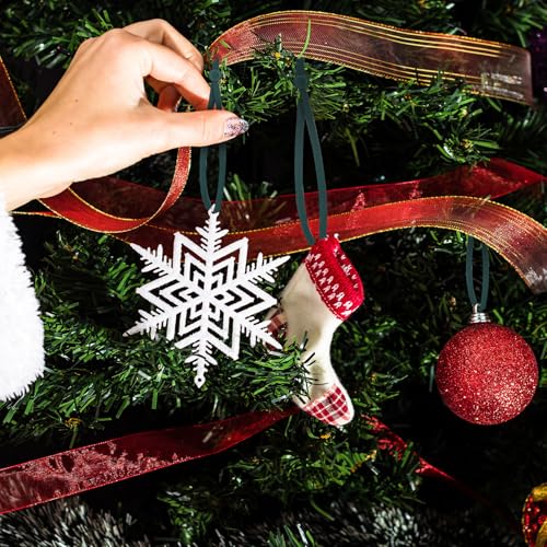 Adjustable Christmas Ornament Hooks with Elastic Cord - 24 Pack (Green)