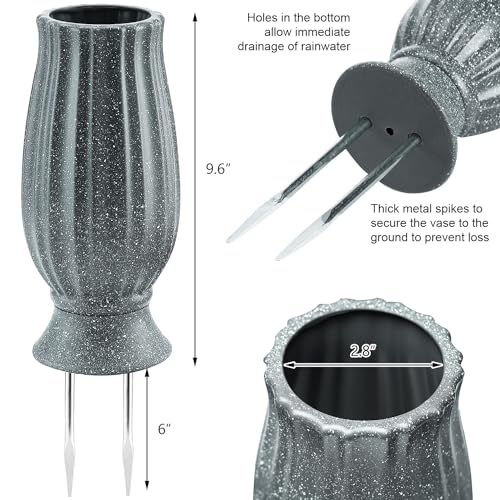 10-Inch Cemetery Vase with Metal Spike and Drainage Hole for Grave Memorials