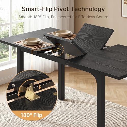 Ahomly 63" Extendable Dining Table Set with 180° Flip Leaf - Black