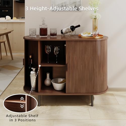 40" Fluted Sideboard Buffet Cabinet with Sliding Door and Adjustable Shelf