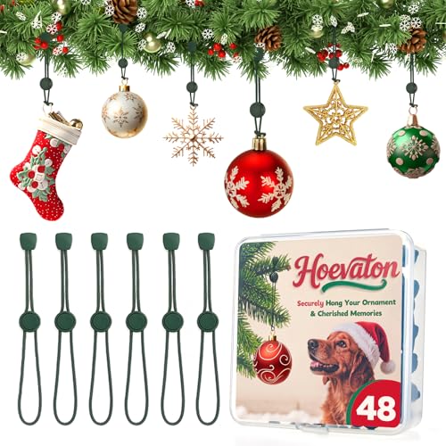 Adjustable Christmas Ornament Hooks - 48 Pack Non-Slip Heavy Duty Tree Hangers