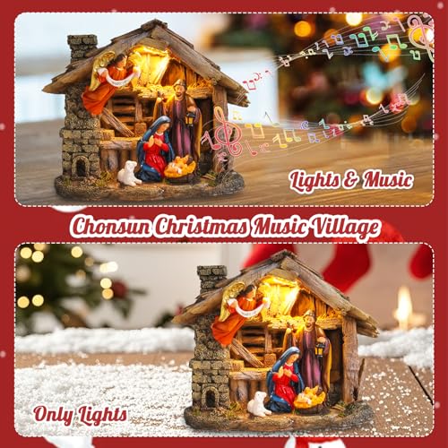 8.3-Inch Musical Nativity Village Scene with Christmas Figurines