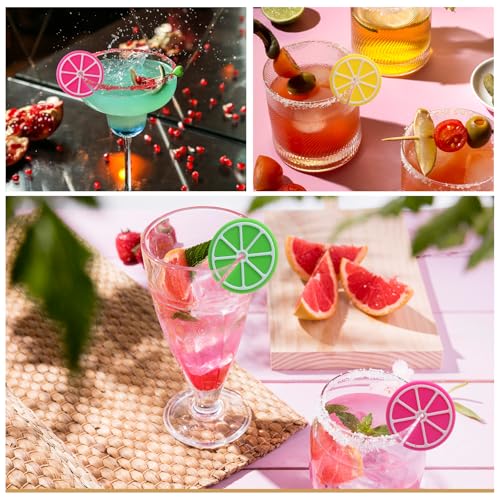 8 pcs Lemon Slice Drink Markers for Glasses - Reusable Silicone Wine Charms