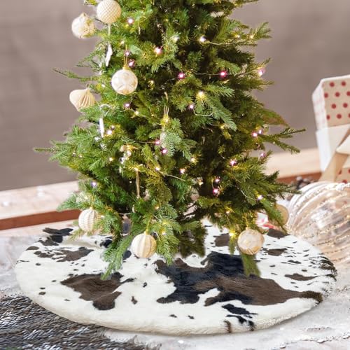 AtiMing Black White Cow Print Plush Christmas Tree Skirt 24 Inches Small