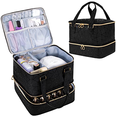 Uross Large Black Nail Polish Organizer Bag Holds 42 Bottles & Lamp