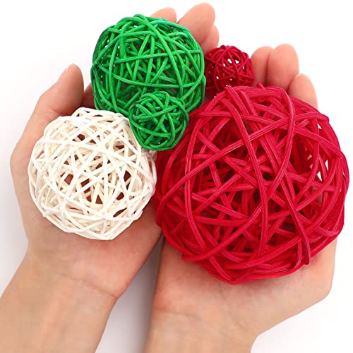 Christmas Wicker Rattan Balls Set - 16pcs in 3 Sizes with Red, White & Green Variations