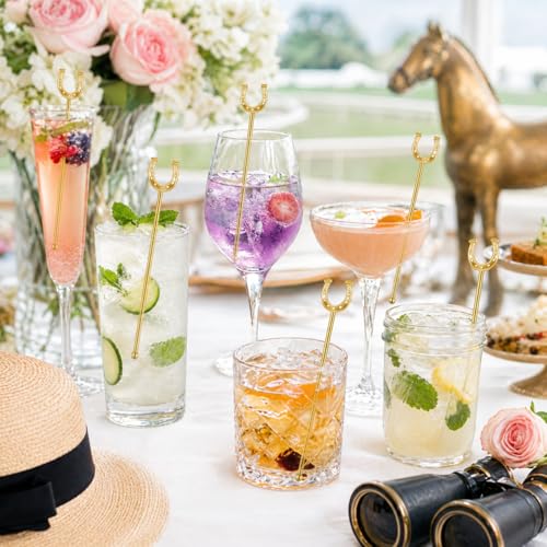 Gold Horseshoe Drink Stirrers 6 Inch Plastic, 30 Pcs - Horse Racing Party Supplies