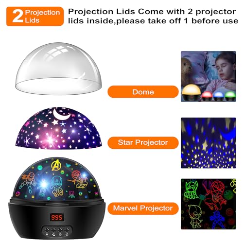 Rotating Superhero Night Light Projector for Kids with Timer