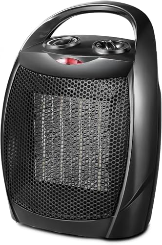 Small Electric Ceramic Space Heater Portable Fan for Office and Bedroom