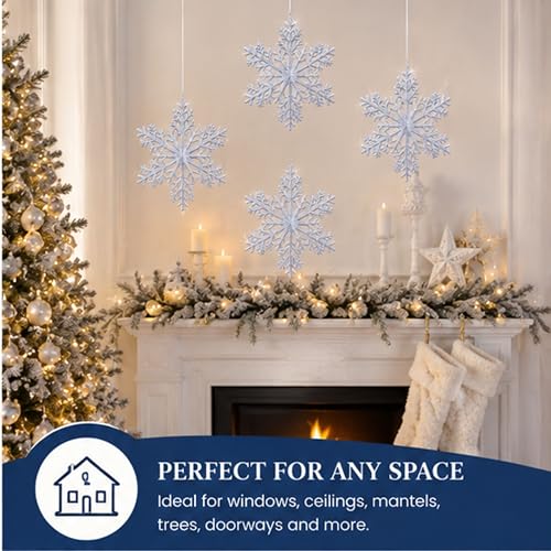 15-Pack Silver Glitter Snowflake Ornaments 12 Inch Large Holiday Decorations