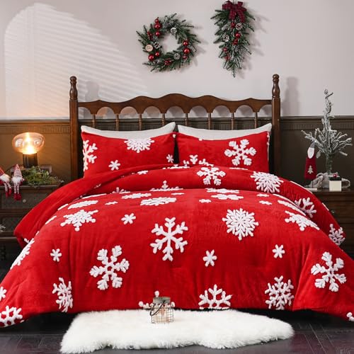 ASPMIZ Red Snowflake King Comforter Set 104x90 Winter Cozy Bedding