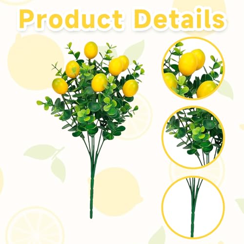 6 Pcs Artificial Lemon Branches for Home Decor - Faux Lemons & Greenery