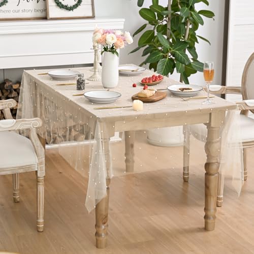 Horaldaily White Beige Pearl Tablecloth 60x104 Inch Rectangular Home Decor